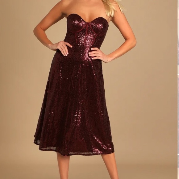 Lulu's wine red sequin strapless bustier dress - Picture 6 of 8